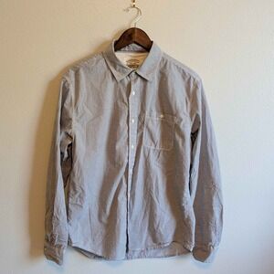 Aeropostale Button Down Shirt Mens Medium Grey White Gingham Cotton Long Sleeve
